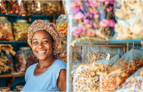 African trader in marketplace