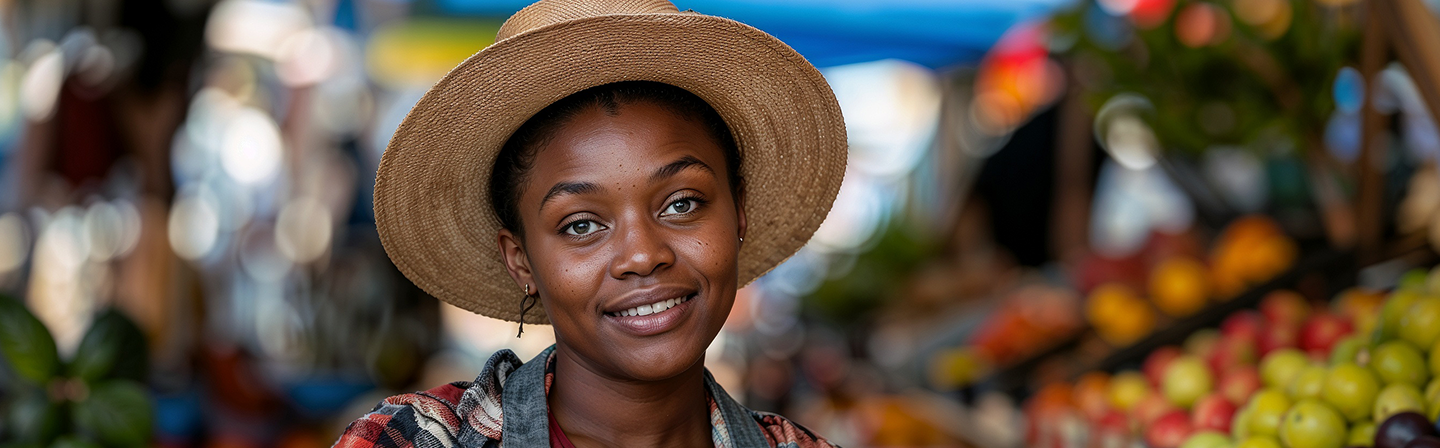 African trader in marketplace